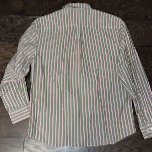 Johnnie-O Mens Olive Green Pink Stripe Button Down Hanging out Shirt LS - Picture 7 of 8